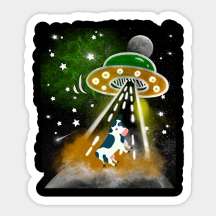 Funny Alien Abduction of Cow Farmer Animal Sticker